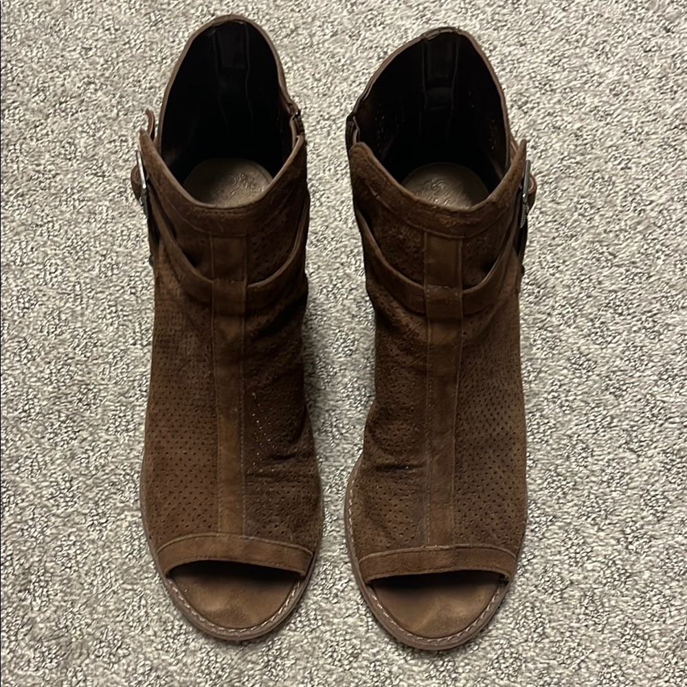 Vince Camuto Brown Suede Peep-Toe Booties